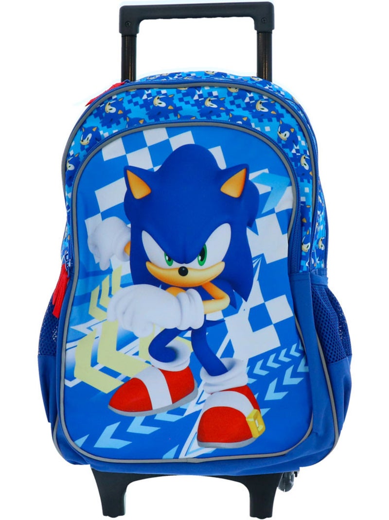 Mochila escolar con ruedas sonic flash 48 cm 2 compartimentos con cremallera Negro Blanco - Kiabi