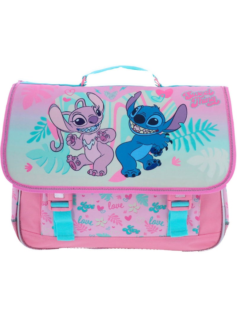 Mochila escolar con solapa lilo y stitch angel 41 cm poliéster Blanco Rosa Azul - Kiabi