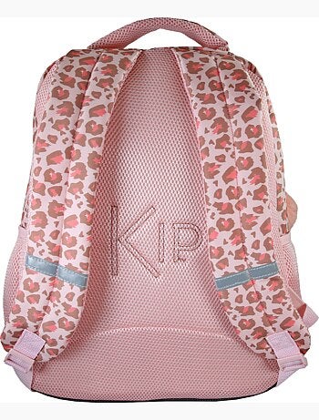 Mochila escolar niña KIP Graou 2 compartimentos rosa estampado leopardo