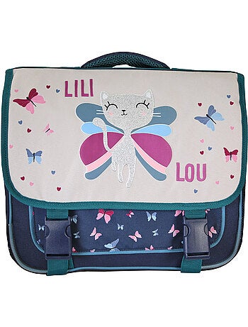 Mochila escolar niña Lili Lou 38 cm beige y azul 2 compartimentos