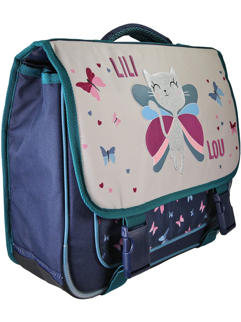 Mochila escolar niña Lili Lou 38 cm beige y azul 2 compartimentos Azul marino - Kiabi