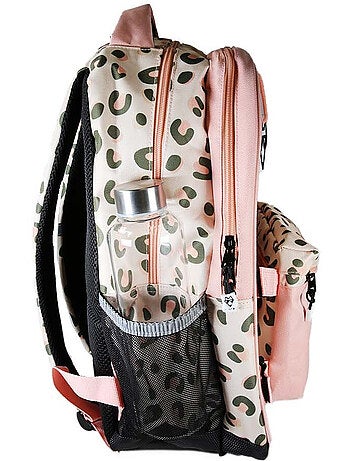 Mochila escolar niña POL FOX CRUSH reversible 2 compartimentos rosa estampado leopardo