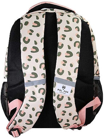 Mochila escolar niña POL FOX CRUSH reversible 2 compartimentos rosa estampado leopardo
