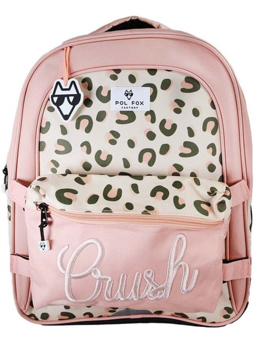Mochila escolar niña POL FOX CRUSH reversible 2 compartimentos rosa estampado leopardo - Kiabi Mochila escolar niña POL FOX CRUSH reversible 2 compartimentos rosa estampado leopardo - Kiabi