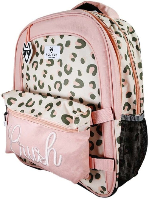 Mochila escolar niña POL FOX CRUSH reversible 2 compartimentos rosa estampado leopardo - Kiabi Mochila escolar niña POL FOX CRUSH reversible 2 compartimentos rosa estampado leopardo - Kiabi