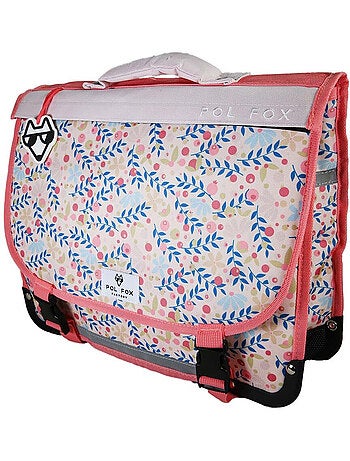Mochila escolar niña POL FOX HAPPY BLUSH 38 cm reversible 2 compartimentos rosa motivo flor