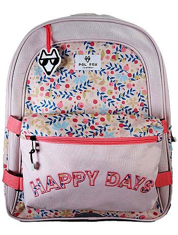 Mochila escolar niña POL FOX HAPPY BLUSH reversible 2 compartimentos rosa motivo flor