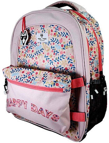 Mochila escolar niña POL FOX HAPPY BLUSH reversible 2 compartimentos rosa motivo flor