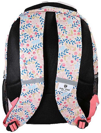 Mochila escolar niña POL FOX HAPPY BLUSH reversible 2 compartimentos rosa motivo flor
