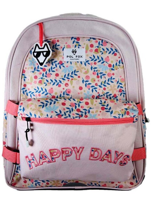 Mochila escolar niña POL FOX HAPPY BLUSH reversible 2 compartimentos rosa motivo flor - Kiabi Mochila escolar niña POL FOX HAPPY BLUSH reversible 2 compartimentos rosa motivo flor - Kiabi