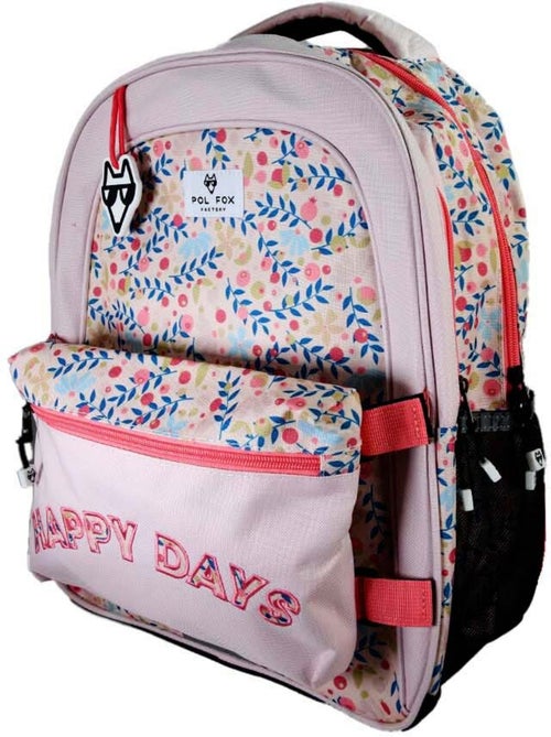 Mochila escolar niña POL FOX HAPPY BLUSH reversible 2 compartimentos rosa motivo flor - Kiabi Mochila escolar niña POL FOX HAPPY BLUSH reversible 2 compartimentos rosa motivo flor - Kiabi