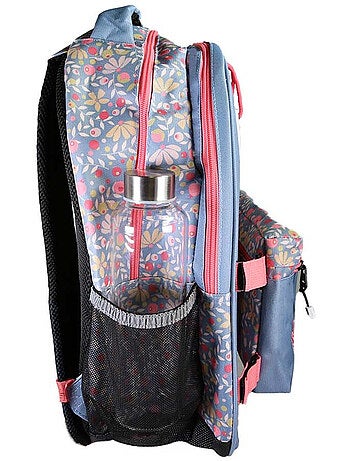 Mochila escolar niña POL FOX HAPPY JEAN reversible 2 compartimentos azul marino motivo flor