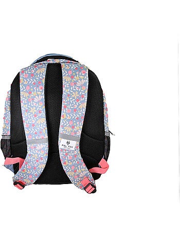 Mochila escolar niña POL FOX HAPPY JEAN reversible 2 compartimentos azul marino motivo flor