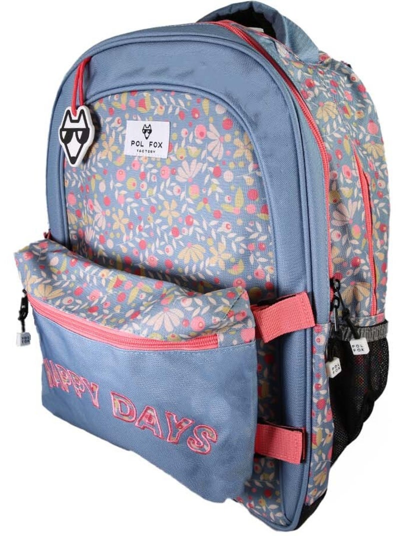Mochila escolar niña POL FOX HAPPY JEAN reversible 2 compartimentos azul marino motivo flor Multicolor - Kiabi