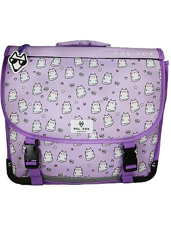 Mochila escolar niña POL FOX HELLO 38 cm reversible 2 compartimentos violeta motivo gato