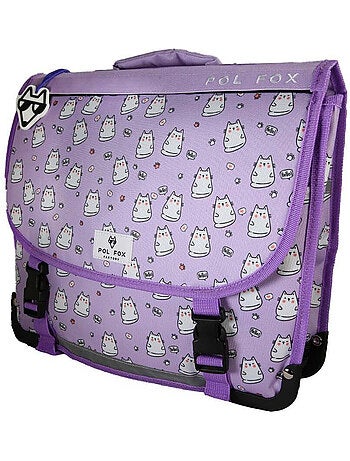 Mochila escolar niña POL FOX HELLO 38 cm reversible 2 compartimentos violeta motivo gato
