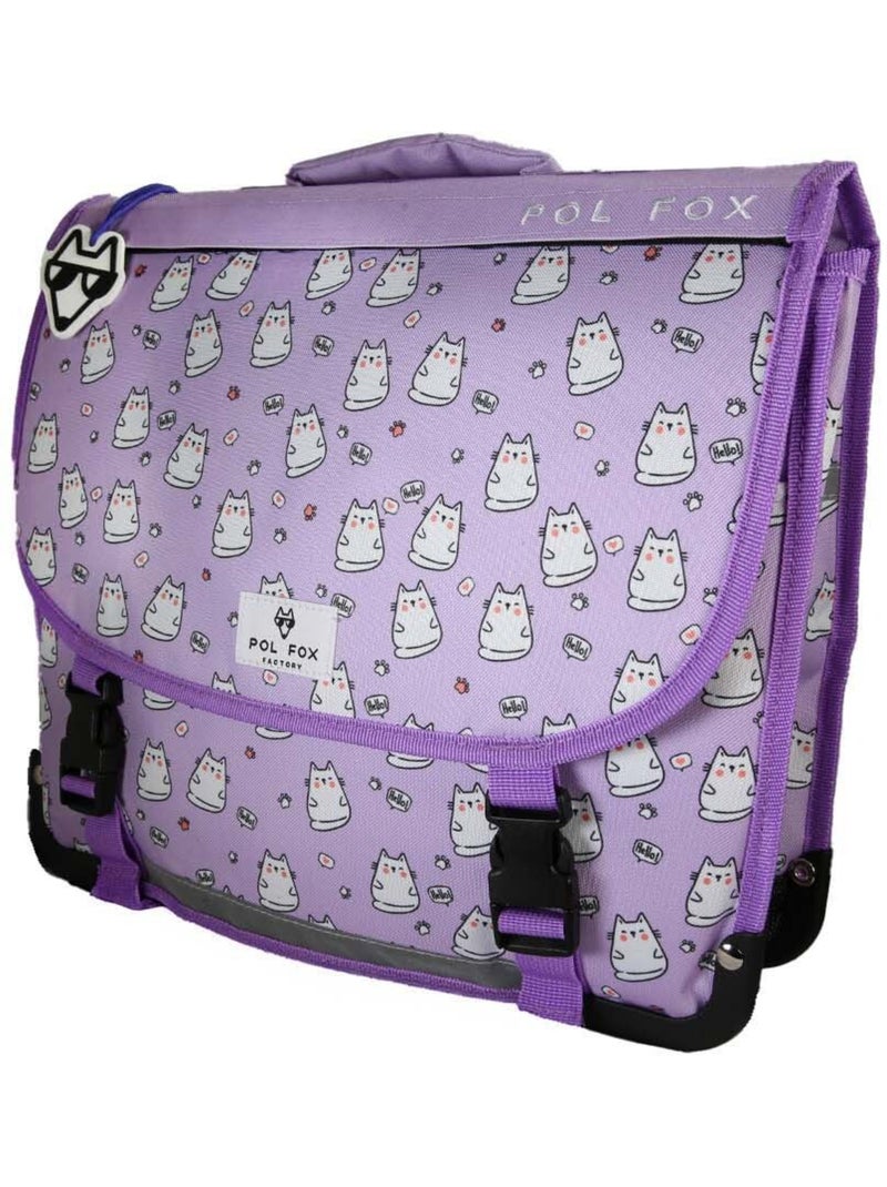 Mochila escolar niña POL FOX HELLO 38 cm reversible 2 compartimentos violeta motivo gato Multicolor - Kiabi