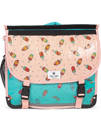 Mochila escolar niña POL FOX ICE POP 38 cm reversible 2 compartimentos rosa y azul motivo helado