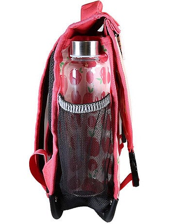 Mochila escolar niña POL FOX POMPOM 38 cm reversible 2 compartimentos rosa y rojo motivo manzana