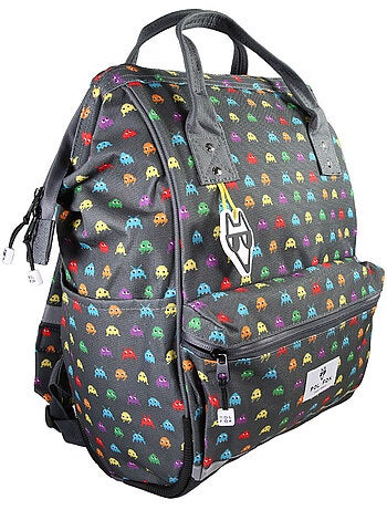 Mochila escolar niño 1 compartimento POL FOX Space Invader gris motivo extraterrestre gaming