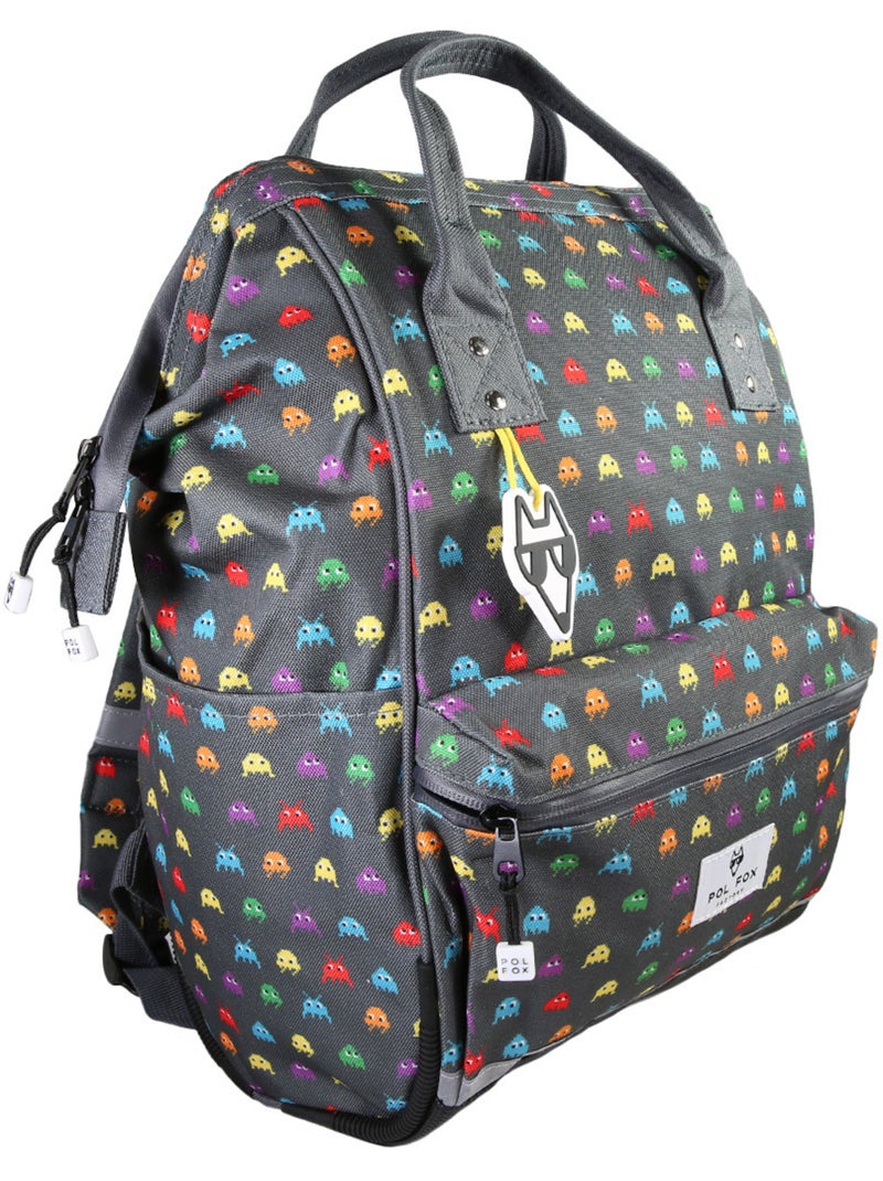 Mochila escolar niño 1 compartimento POL FOX Space Invader gris motivo extraterrestre gaming Gris - Kiabi