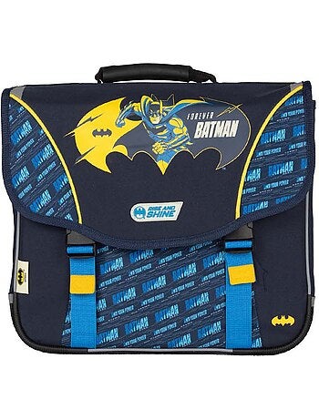 Mochila escolar niño Batman 38 cm azul y amarilla 2 compartimentos