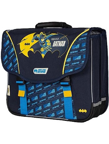 Mochila escolar niño Batman 38 cm azul y amarilla 2 compartimentos