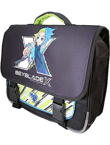 Mochila escolar niño Beyblade X 38 cm negra y verde 2 compartimentos