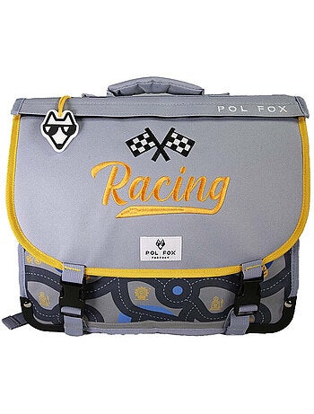 Mochila escolar niño POL FOX RACE 38 cm reversible 2 compartimentos gris motivo coche
