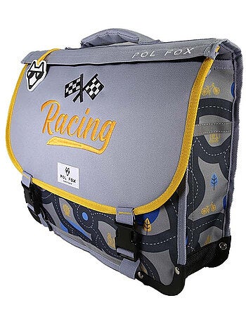 Mochila escolar niño POL FOX RACE 38 cm reversible 2 compartimentos gris motivo coche