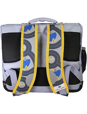 Mochila escolar niño POL FOX RACE 38 cm reversible 2 compartimentos gris motivo coche