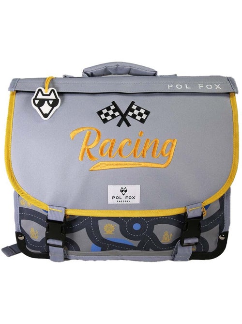 Mochila escolar niño POL FOX RACE 38 cm reversible 2 compartimentos gris motivo coche - Kiabi