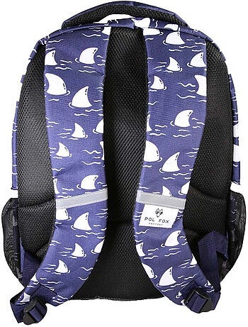 Mochila escolar niño POL FOX SHARK reversible 2 compartimentos azul marino motivo tiburón