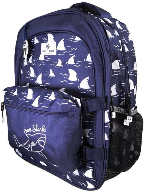 Mochila escolar niño POL FOX SHARK reversible 2 compartimentos azul marino motivo tiburón - Kiabi
