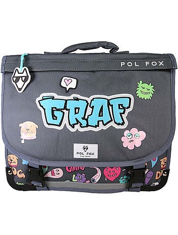 Mochila escolar niño POL FOX STREET ART 38 cm reversible 2 compartimentos gris motivos grafiti