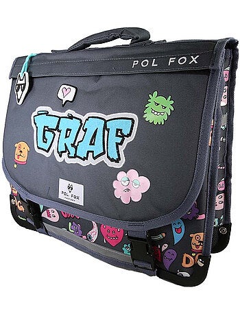 Mochila escolar niño POL FOX STREET ART 38 cm reversible 2 compartimentos gris motivos grafiti