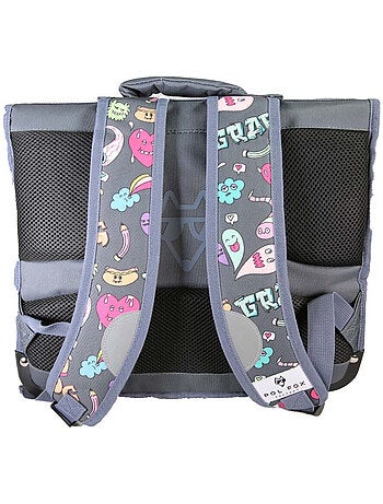 Mochila escolar niño POL FOX STREET ART 38 cm reversible 2 compartimentos gris motivos grafiti