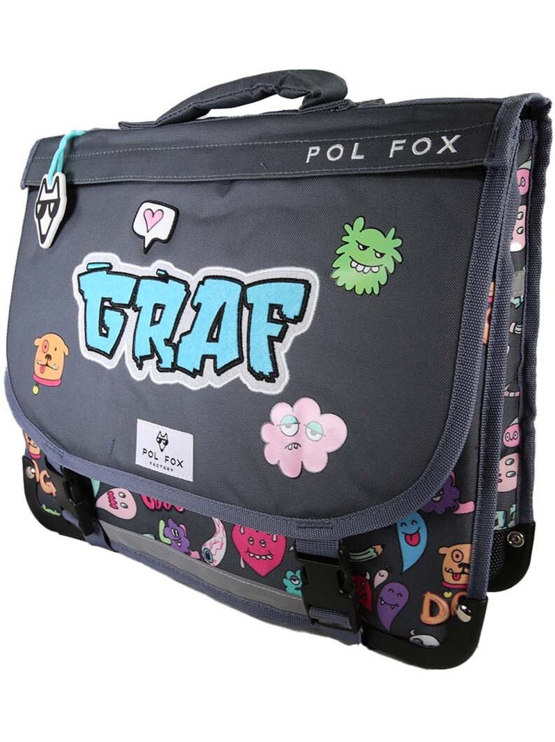 Mochila escolar niño POL FOX STREET ART 38 cm reversible 2 compartimentos gris motivos grafiti Multicolor - Kiabi