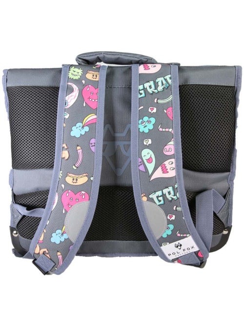 Mochila escolar niño POL FOX STREET ART 38 cm reversible 2 compartimentos gris motivos grafiti - Kiabi