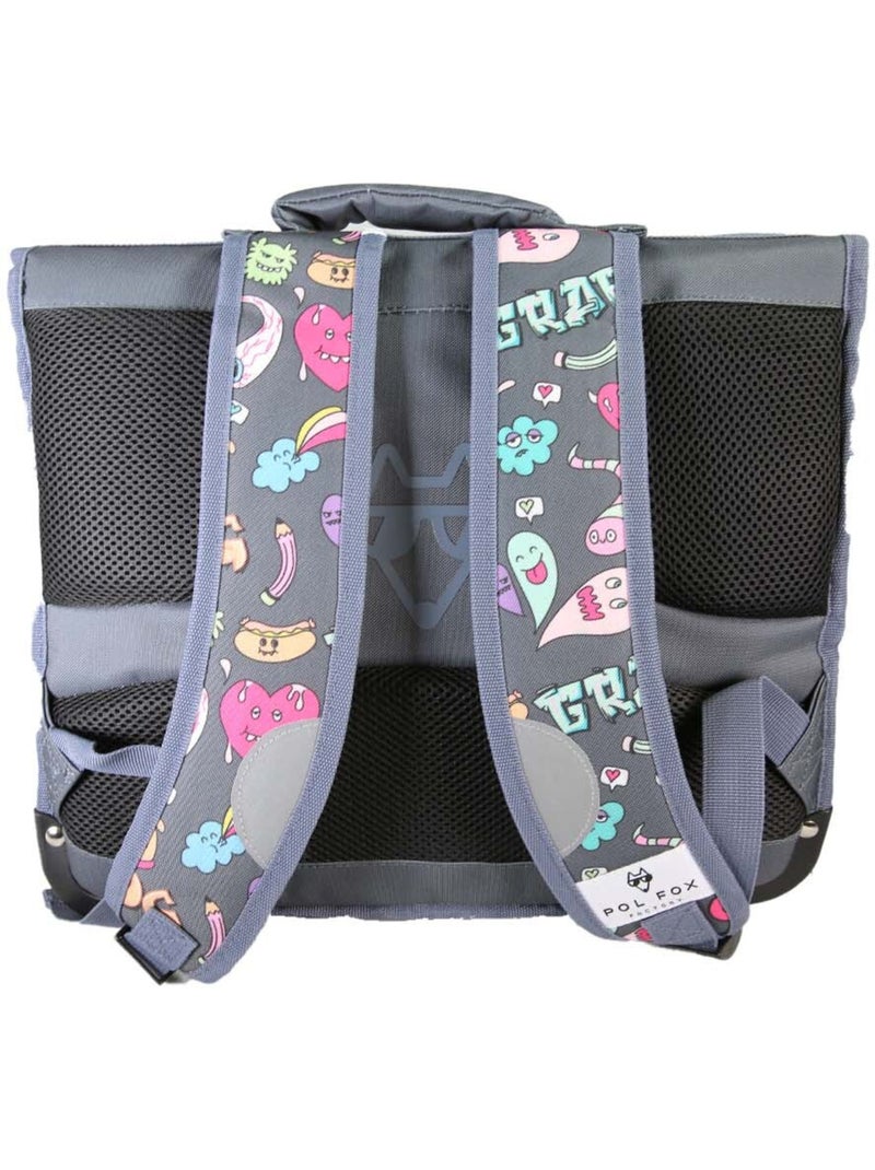 Mochila escolar niño POL FOX STREET ART 38 cm reversible 2 compartimentos gris motivos grafiti Multicolor - Kiabi