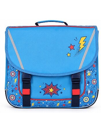 Mochila escolar niño Superman 38 cm azul y roja 2 compartimentos