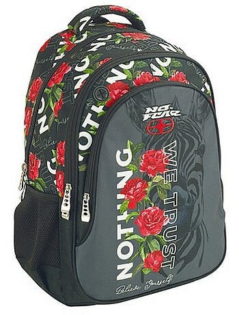 Mochila escolar no fear motivo cebra y rosas de poliéster