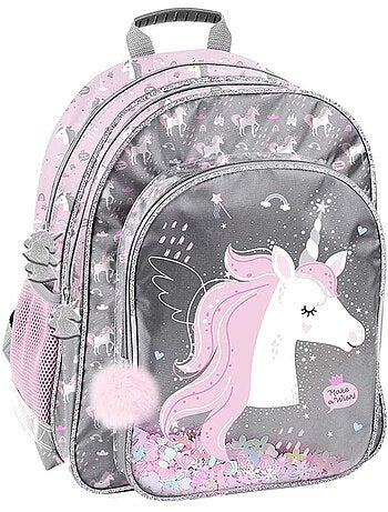 Mochila escolar paso con purpurina y bolsillo transparente con confeti