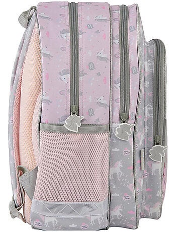 Mochila escolar paso con purpurina y bolsillo transparente con confeti