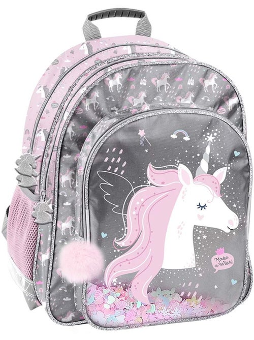 Mochila escolar paso con purpurina y bolsillo transparente con confeti - Kiabi Mochila escolar paso con purpurina y bolsillo transparente con confeti - Kiabi