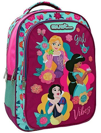 Mochila escolar rectangular disney princess estampado princesa en poliéster purpurina