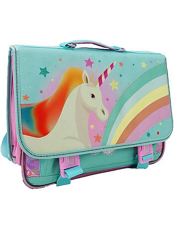 Mochila escolar rectangular estampado unicornio y arcoíris de tejido sintético