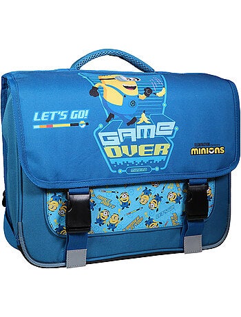 Mochila escolar rectangular tipo messenger minions game over 38 cm con solapa y 2 compartimentos