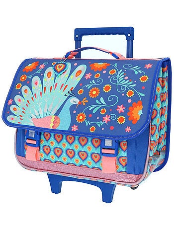 Mochila escolar rectangular trolley motivo pavo real con 2 compartimentos 41 cm