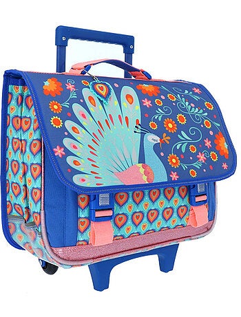 Mochila escolar rectangular trolley motivo pavo real con 2 compartimentos 41 cm